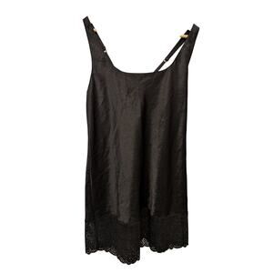 Vintage Victoria's Secret Gold Label  Satin Slip Mini‎ Dress Black Lingerie Lace